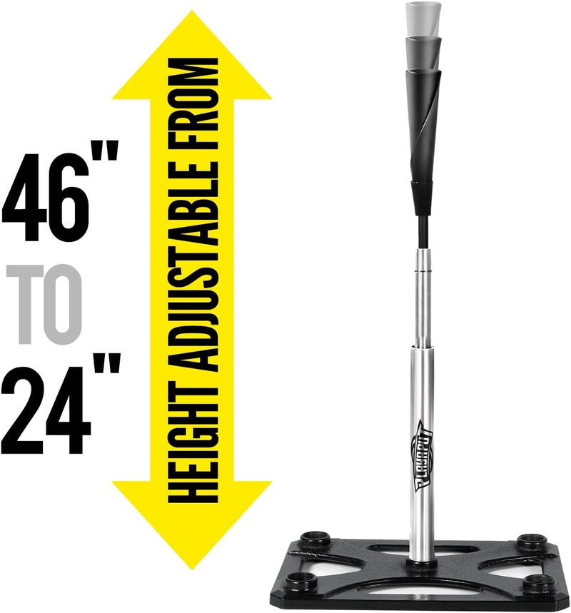 PLAYAPUT 5 Position Batting Tee,Hitting Tee Height Adjustable 24-46 Inch Baseball Tee with 2 Rubber Top,Aluminum Pole,Metal Base Softball Tee for All Players Practice Inside, Middle,Outside - Image 4